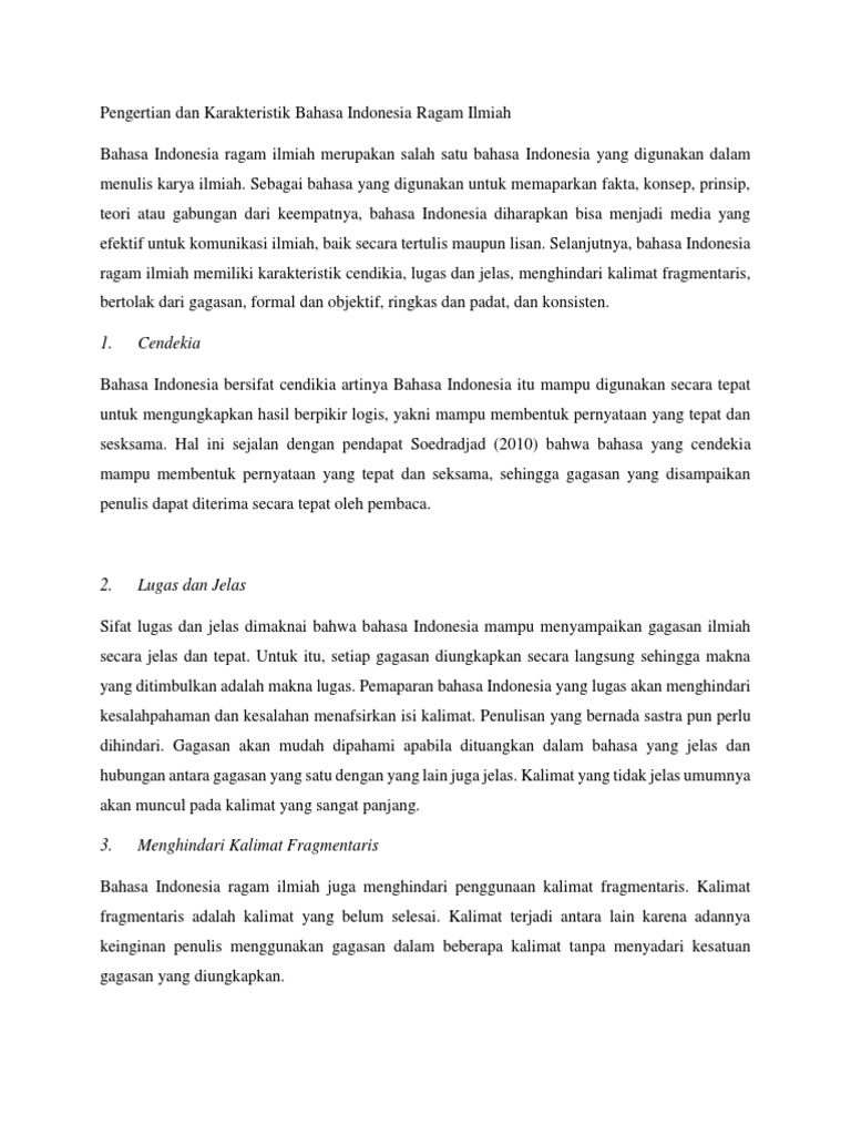 Pengertian Dan Karakteristik Bahasa Indonesia Ragam Ilmiah