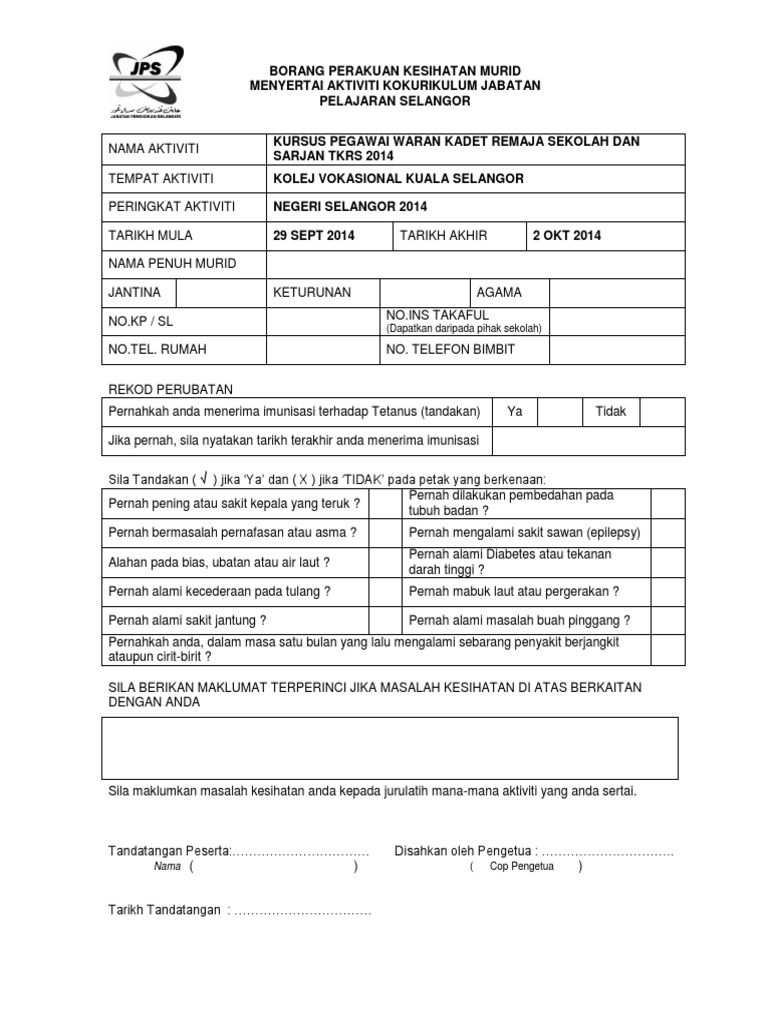 Borang Akuan Kesihatan Jpn Selangor Pdf