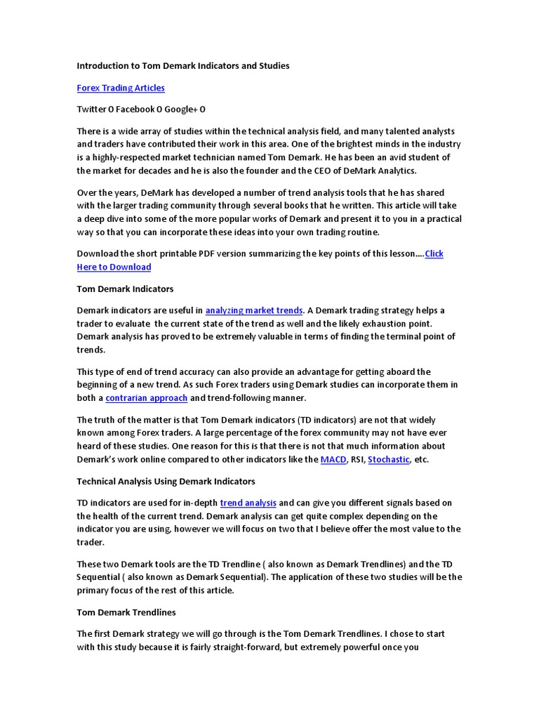 Introduction To Tom Demark Indicators And Studies Market Trend - 