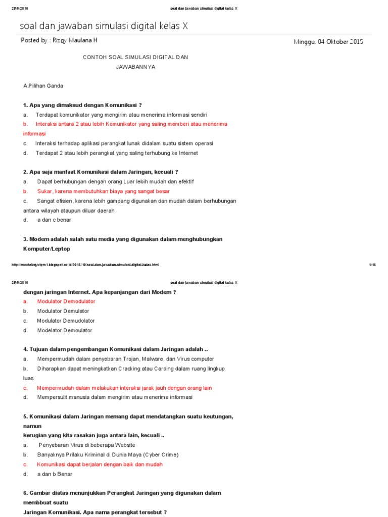 Soal Dan Jawaban Simulasi Digital Kelas X Pdf Pdf