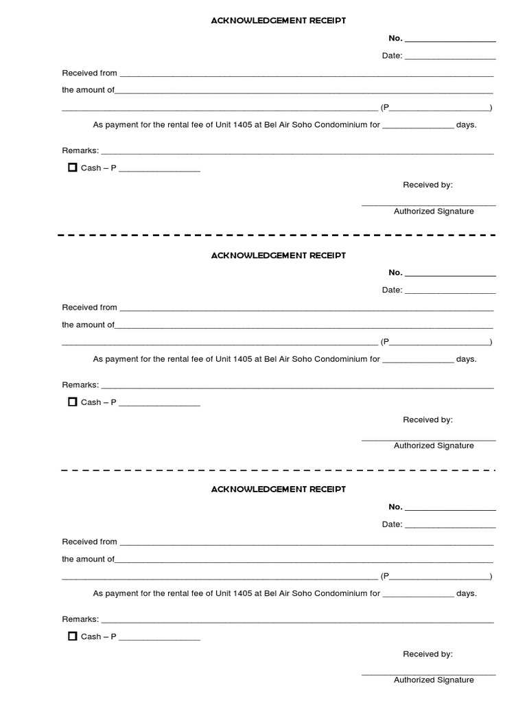 acknowledgement receipt receipt payments