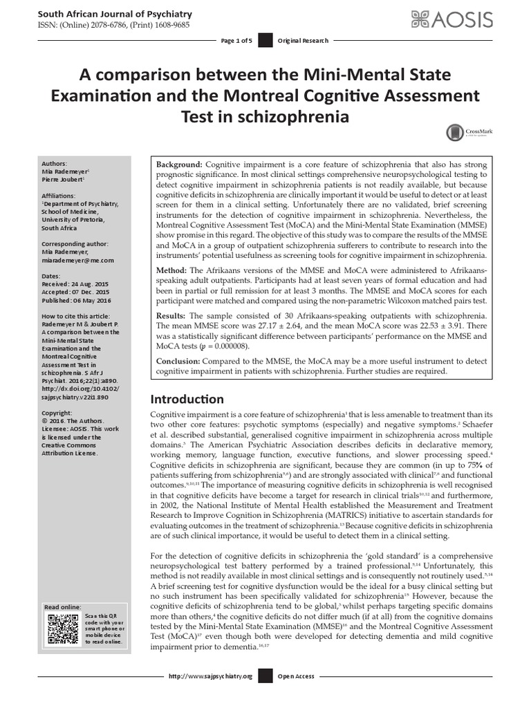 A Comparison Between The Mini Mental State Examination and The MoCA ...