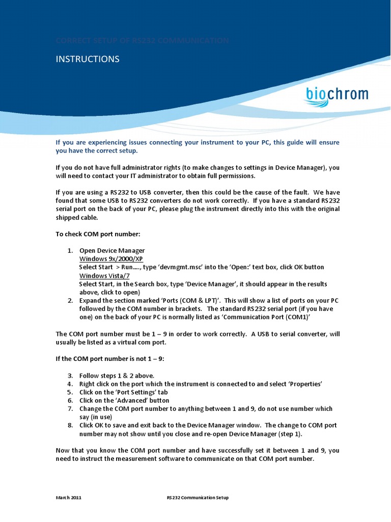 COM Port Setup PDF Usb Computer Networking
