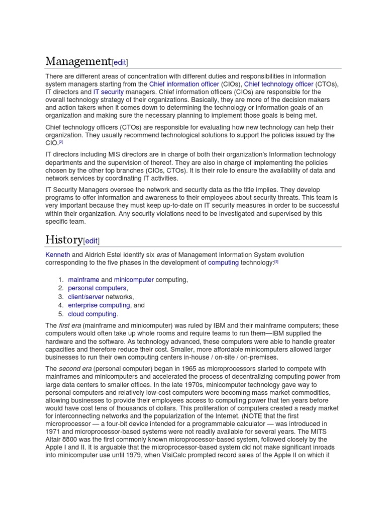 Management Chief Information Officer Chief Technology Officer It