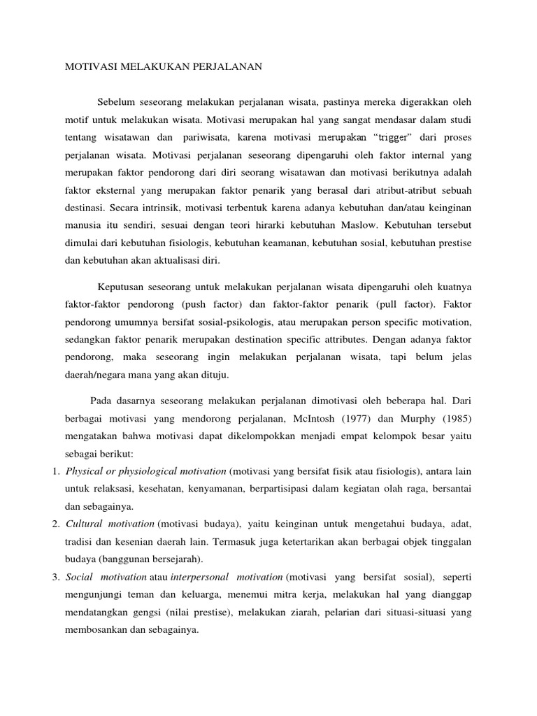 Motivasi Melakukan Perjalanan