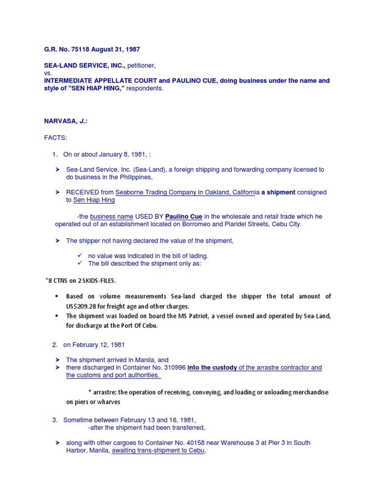 Transpo Case | PDF | Cargo | Bill Of Lading