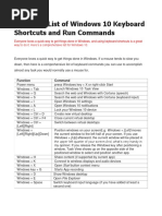 List of Windows 10 Keyboard Shortcuts and Run Commands