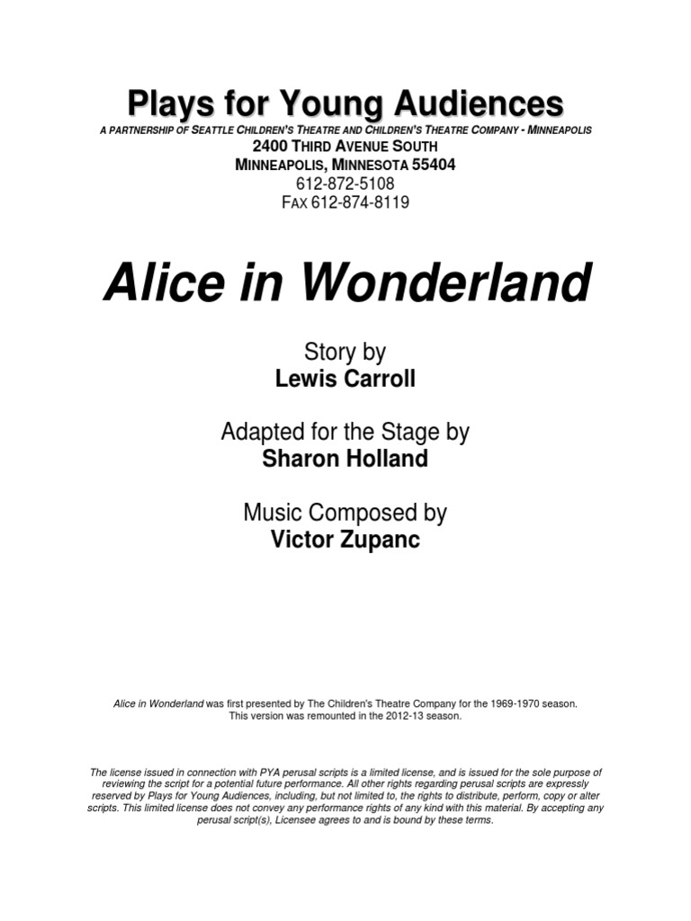 evaluerbare thespian Vær stille Alice Script PDF | PDF | Alice's Adventures In Wonderland | English Fantasy  Novels