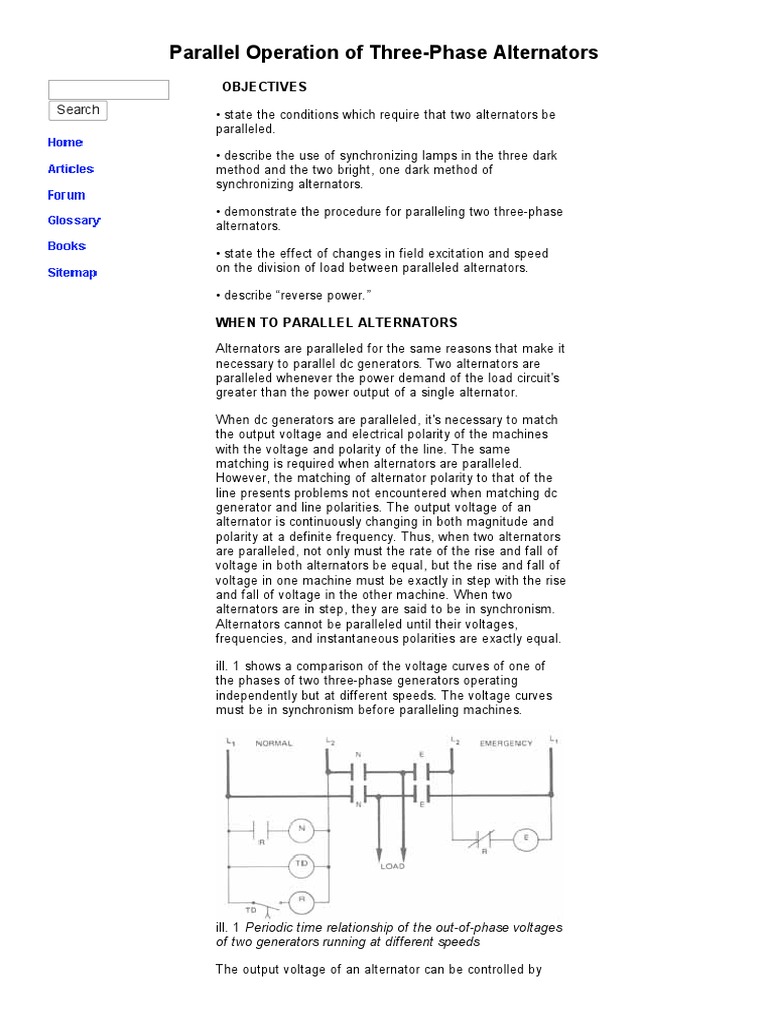 Parallel Operation Of Three Phase Alternators Pdf Direct Current