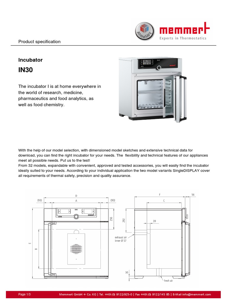 Memmert In30 | PDF | Door | Temperature