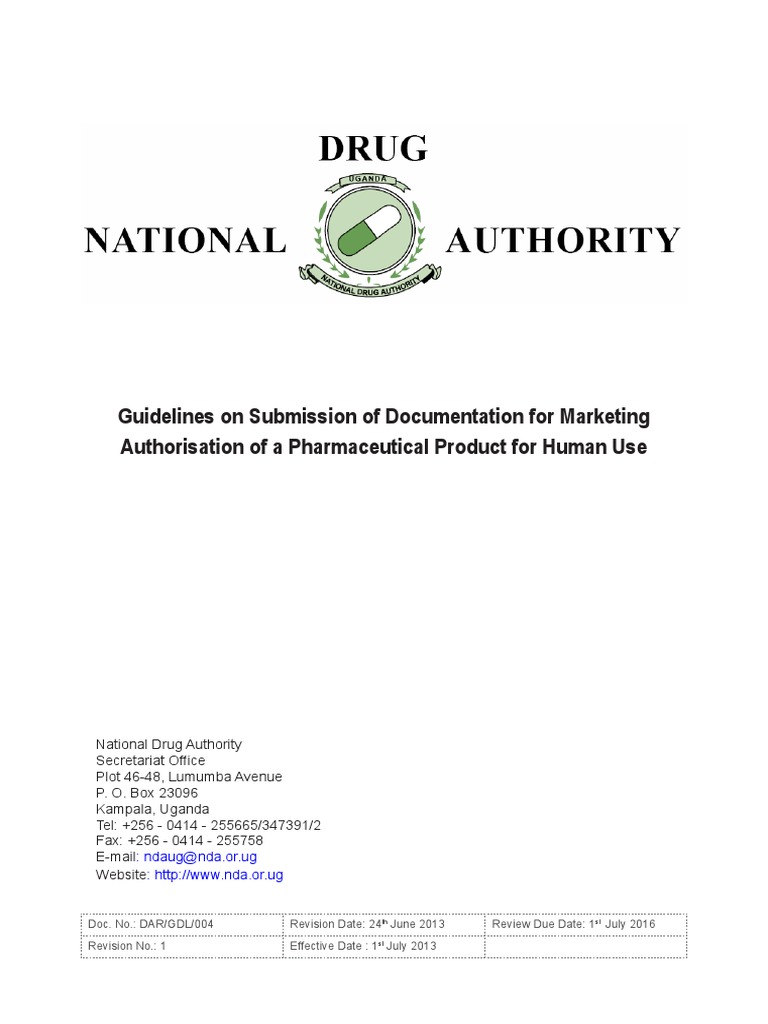 Uganda Guidelines For Marketing Authorization of A Pharmaceutical