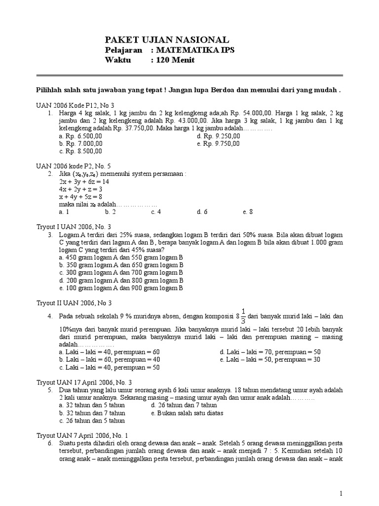 Soal Un Matematika Kls Xii Ips Lat 23