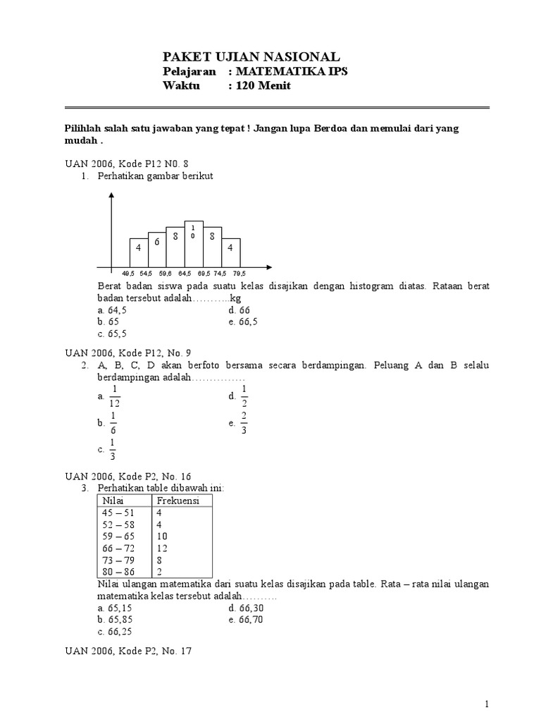 Soal Un Matematika Kls Xii Ips Lat 9