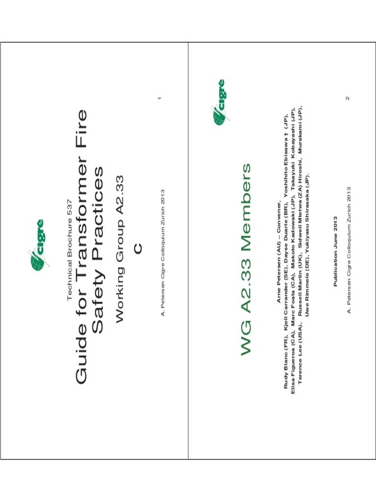 Technical Brochure 537 Guide for Transformer Fire Safety Practices ...