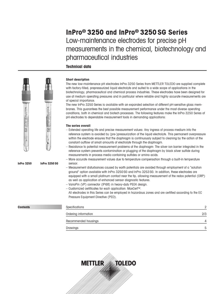 InPro® 3250 and InPro® 3250SG Series | PDF | Ph | Chemistry