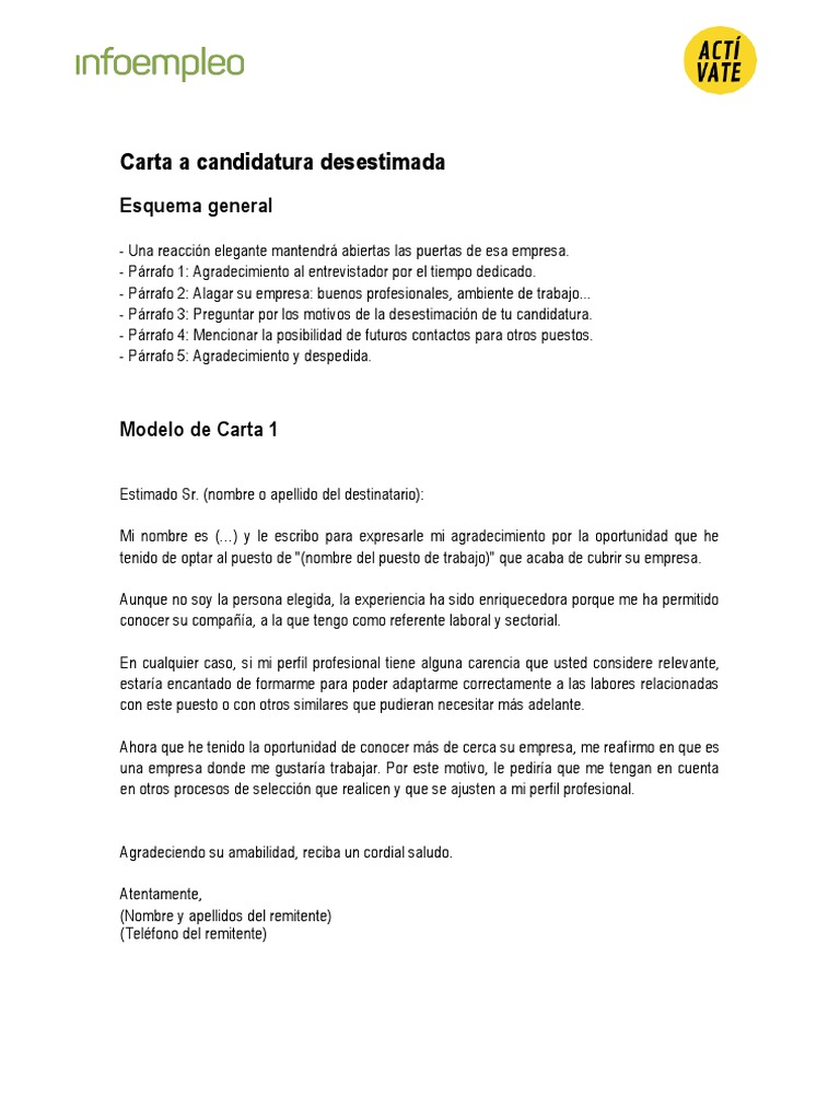 Modelos de Carta Candidatura Desestimada | PDF | Business