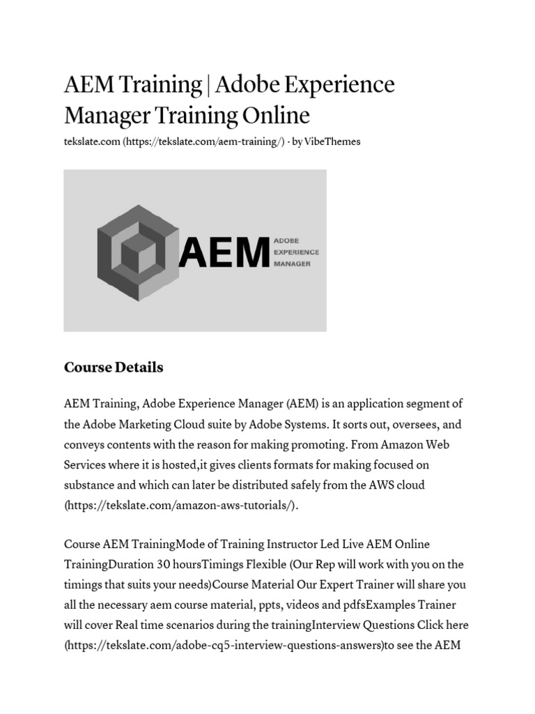AEM Training - Adobe Experience Manager Training Online | PDF ...
