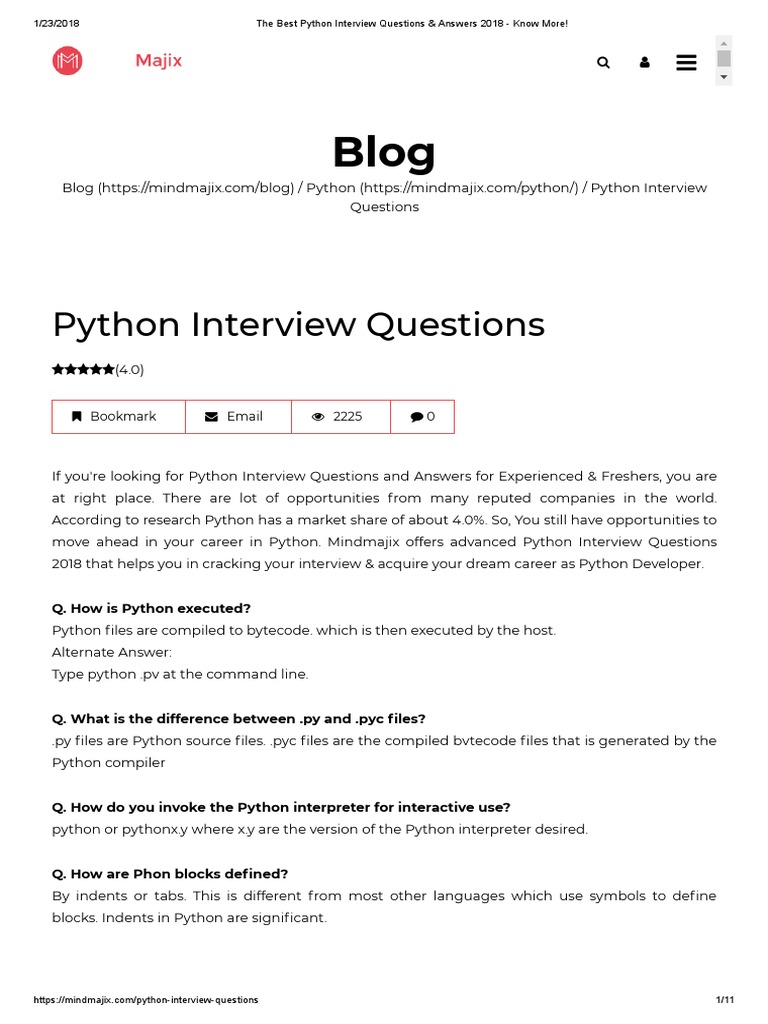The Best Python Interview Questions & Answers 2018 - Know More! | PDF