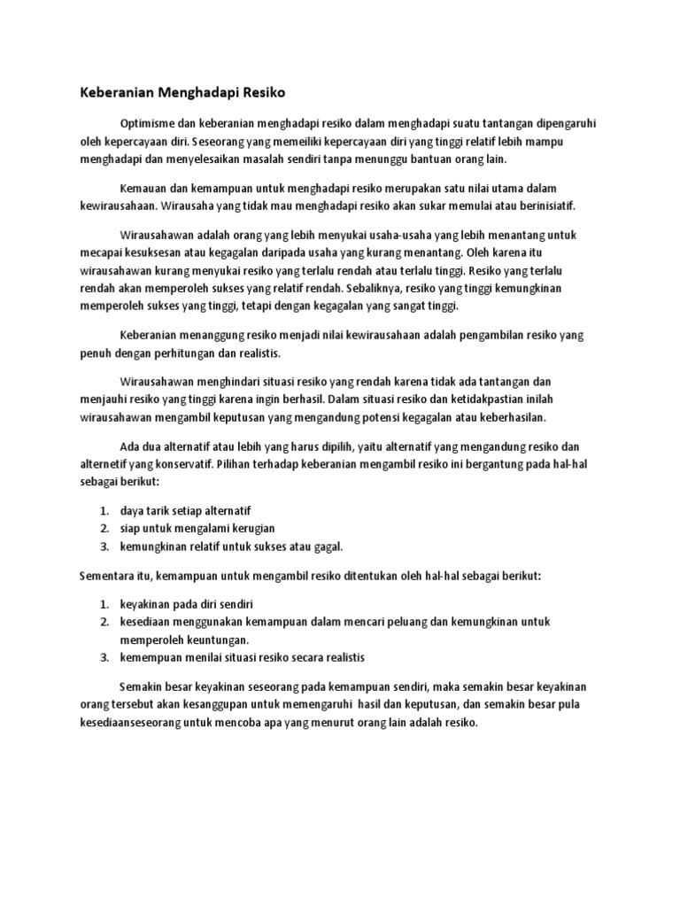 Kewirausahaan Keberanian Menghadapi Resiko