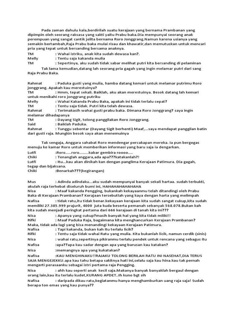 Naskah Drama Roro Jonggrang SMP