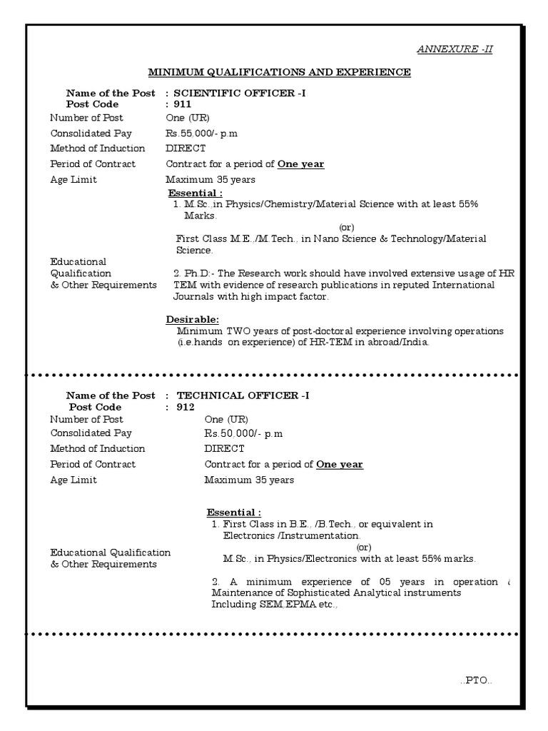 Minimum Qualifications and Eligibilty - Annexure - II - 0 | PDF ...