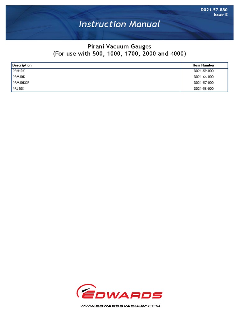 Edwards Pirani Vacuum Gauges (For Use With 500, 1000, 1700, 2000 and
