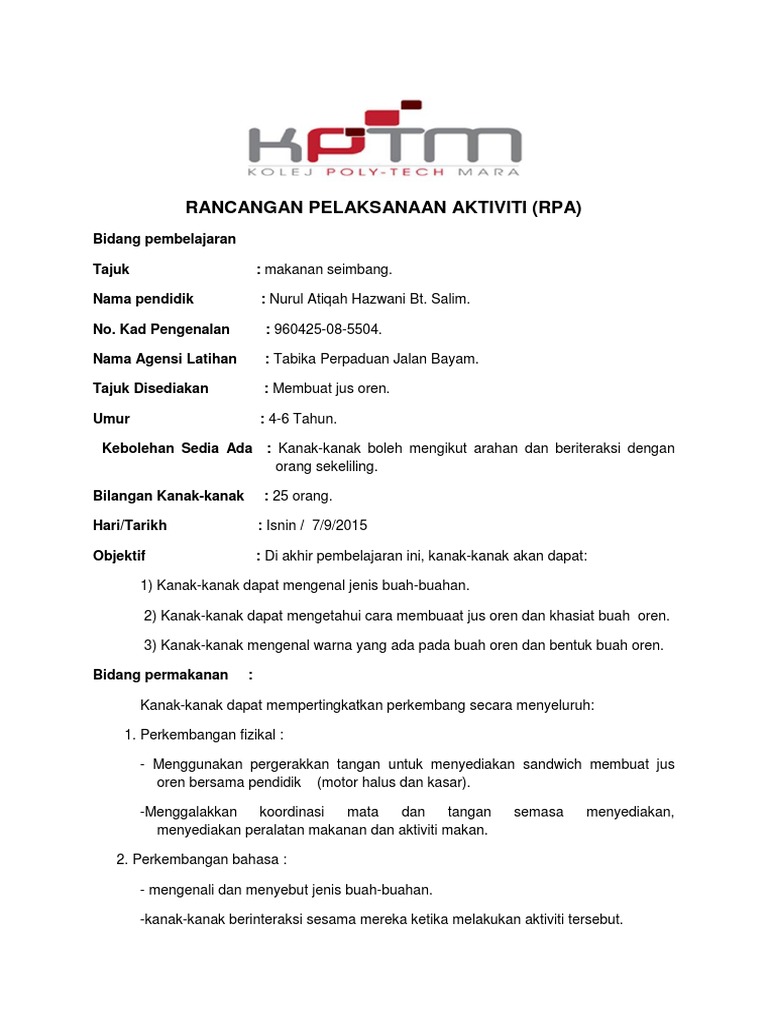 Rpa Nutrisi Sem3 Lengkap Yg Baru Di Edit. | PDF