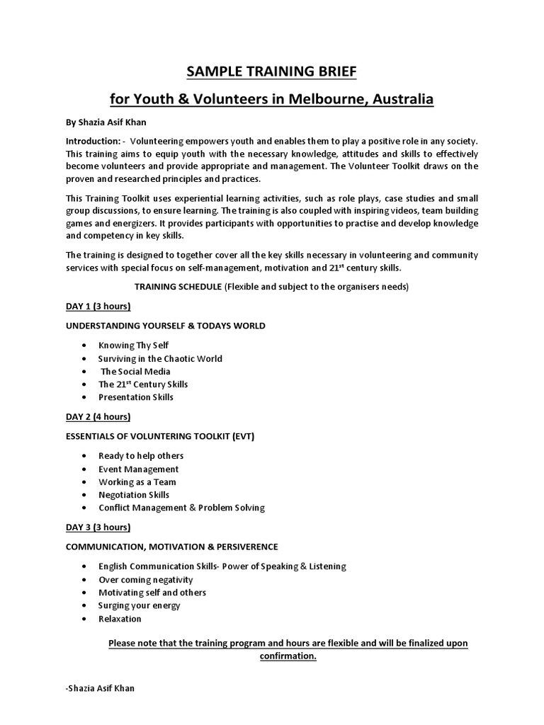 Youth Volunteer Training Overview | PDF | Self-Improvement | Science ...