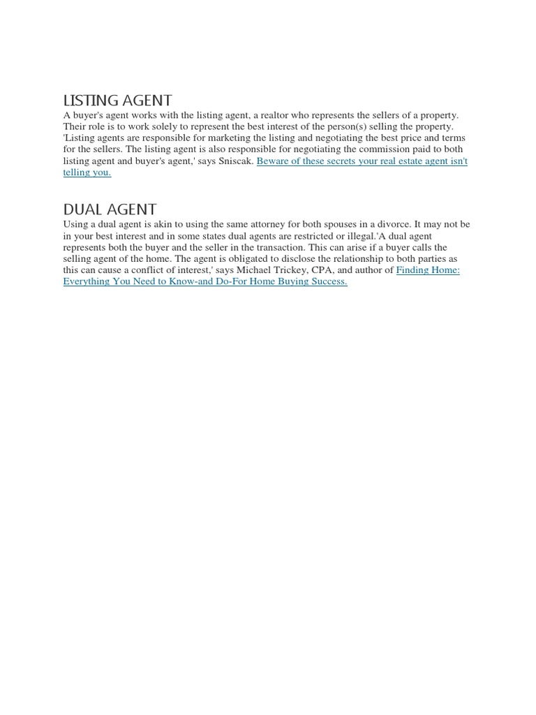 Understanding Listing and Dual Agents | PDF