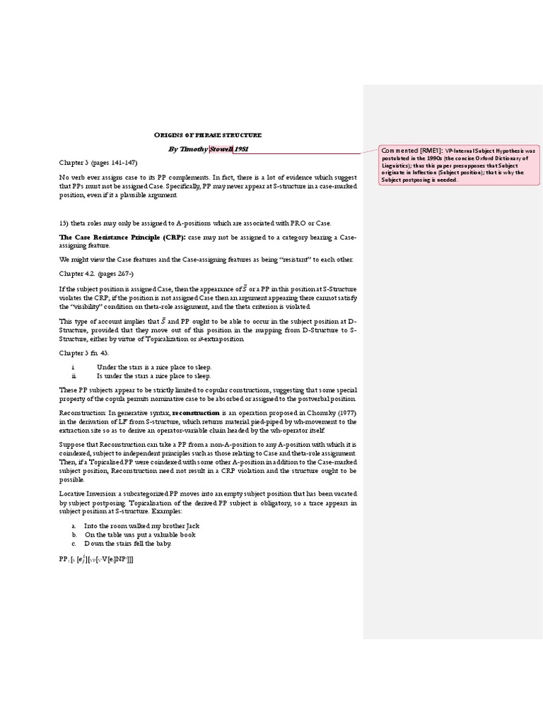 Stowell, 1981Origins of Phrase Structure PDF Semantics Linguistics