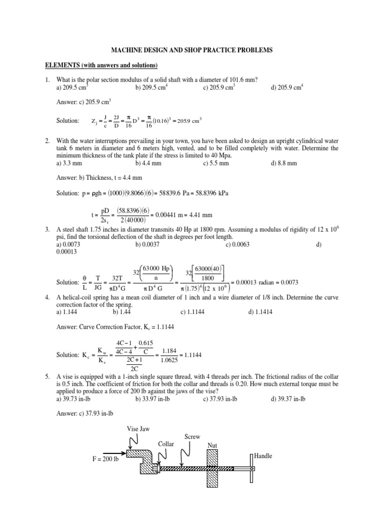 Machine Design and Shop Practice Problems PDF Gear Belt (Mechanical)