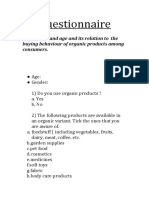 Questionnaire: Personality and Age and Its Relation To The Buying Behaviour of Organic Products Among Consumers