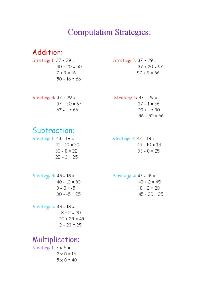 Computation Strategies | PDF | Teaching Methods & Materials