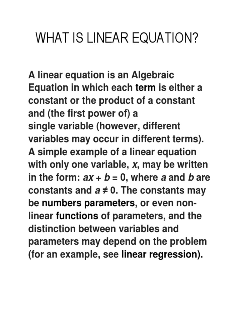 What Is Linear Equation? PDF