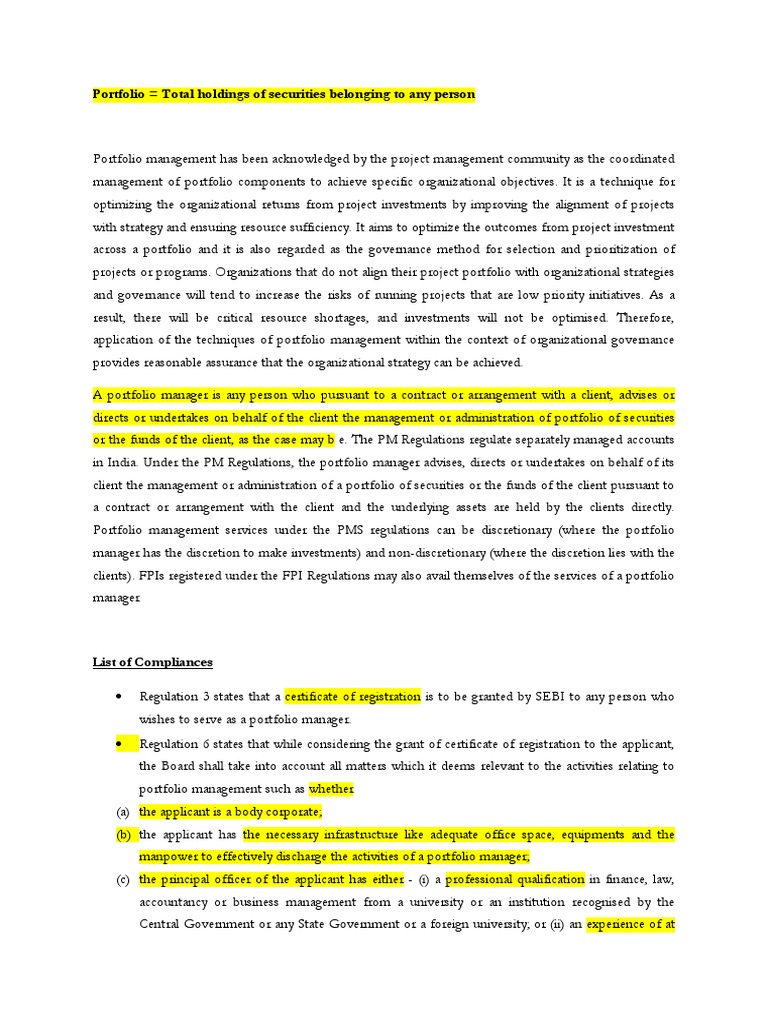 Portfolio Manager Compliances PDF Investment Management