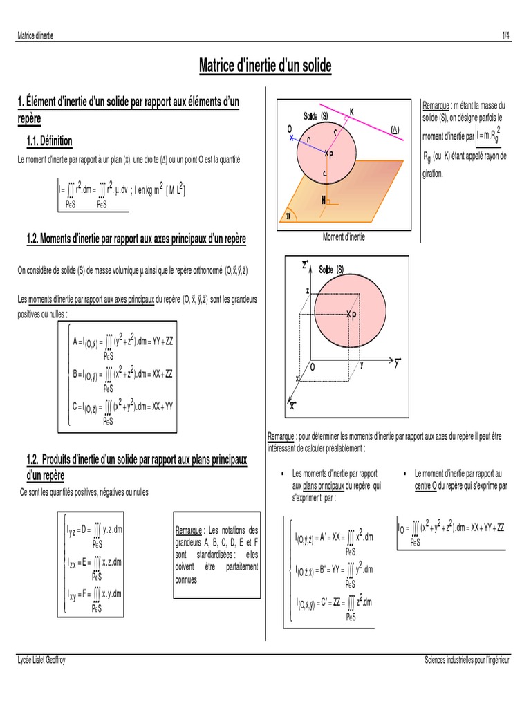 Matrice D Inertie Pdf Espace Objets Mathematiques