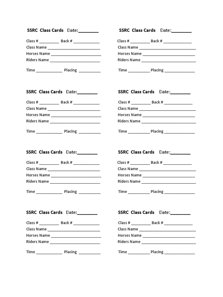 SSRC Class Cards Template | PDF