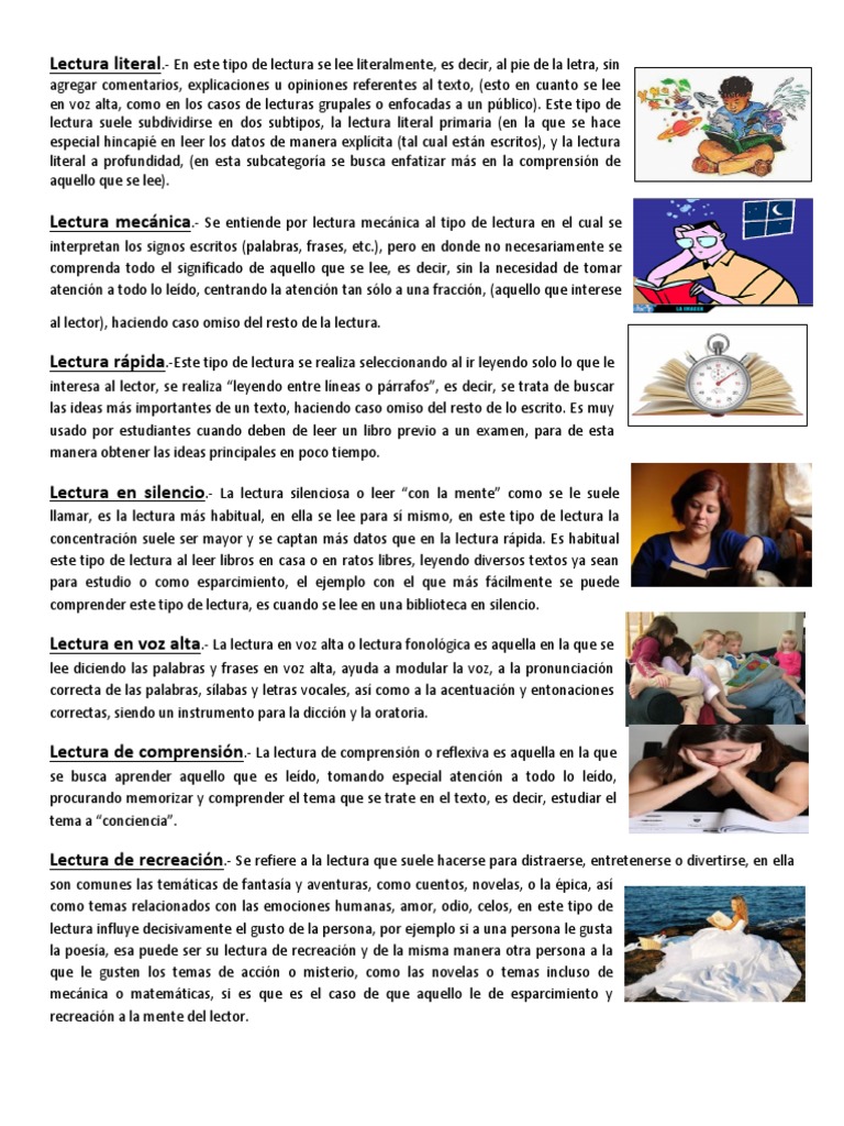 Tipos de Lectura y Ejemplos Clave | PDF | Lectura (proceso) | Cognición