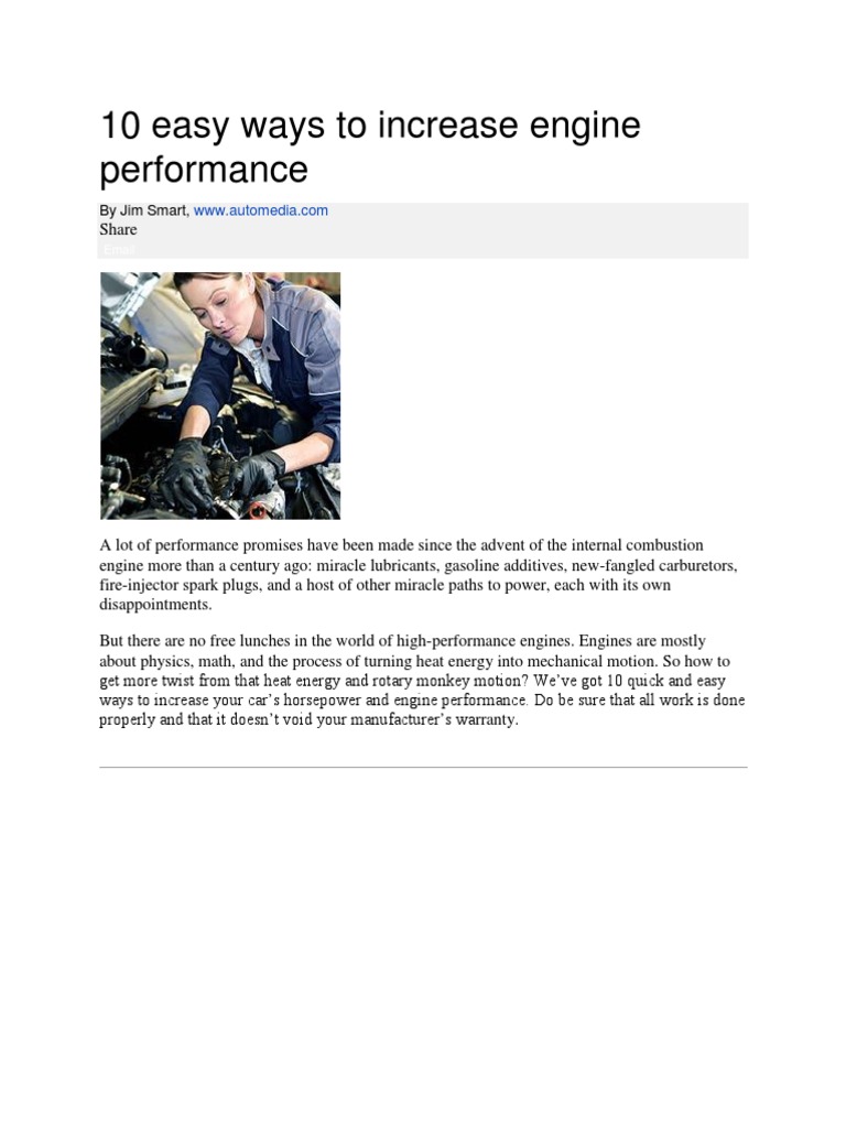 10 Easy Ways To Increase Engine Performance PDF Internal Combustion