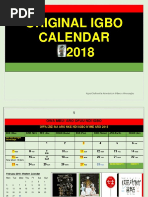 IGBO ORIGINAL CALENDER 2018