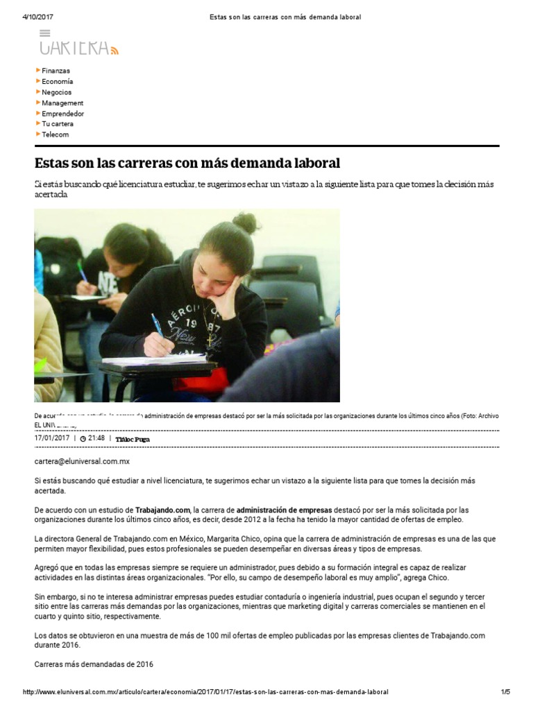 Estas Son Las Carreras Con Más Demanda Laboral | PDF | México | Business