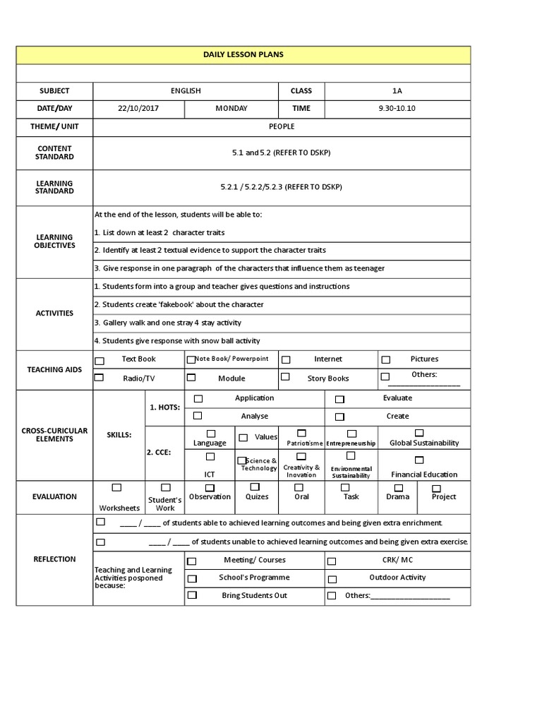 Daily Lesson Plans Form 1c | PDF | Lesson Plan | Teachers