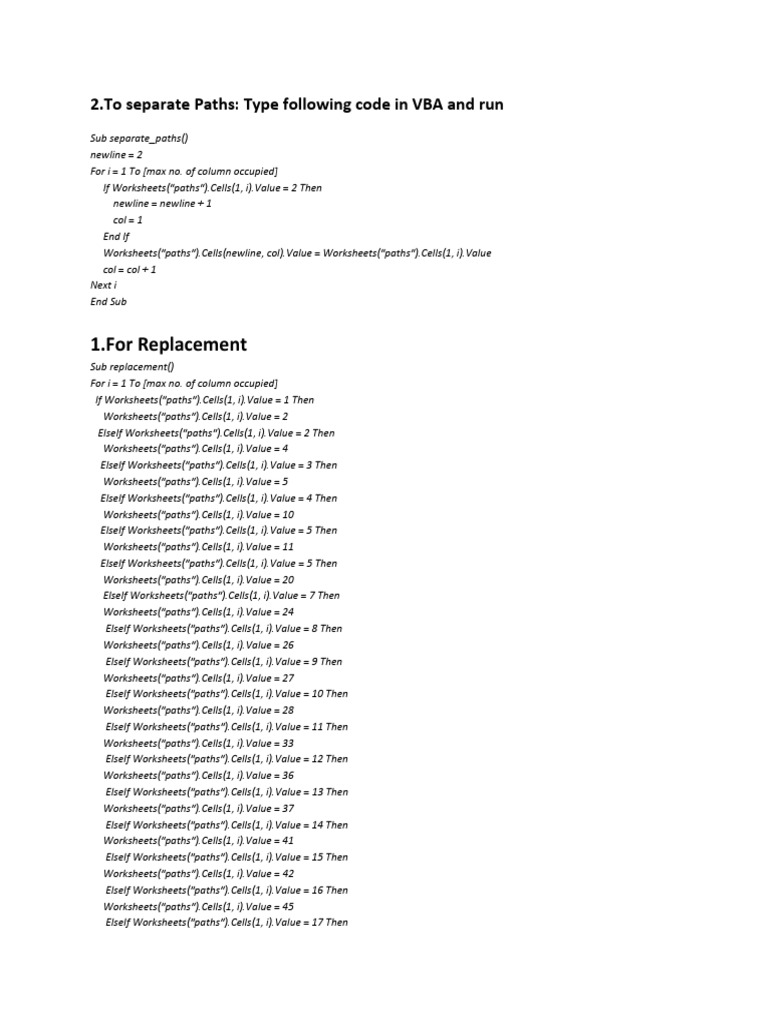 VBA Code for Path Separation and Replacement | PDF | Comma Separated ...