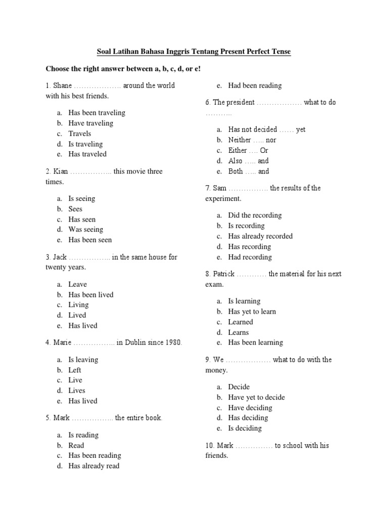 Soal Latihan Bahasa Inggris Tentang Present Perfect Tense Kls 9 PDF