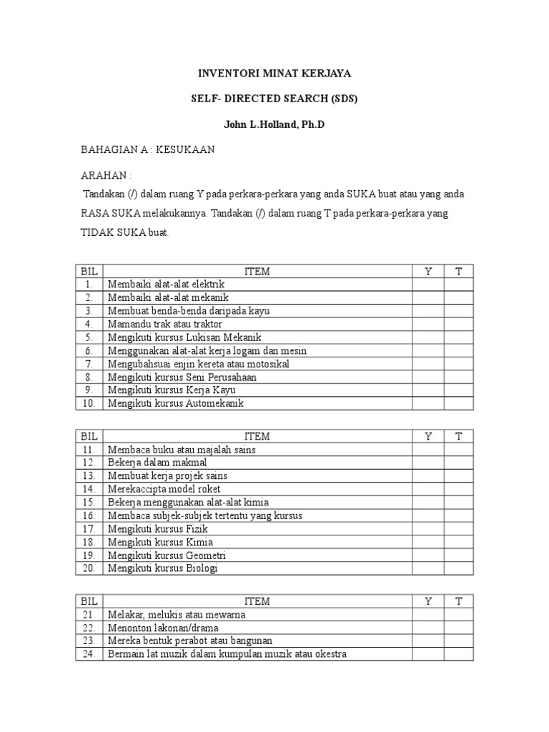 Inventori Minat Kerjaya Sds Pdf