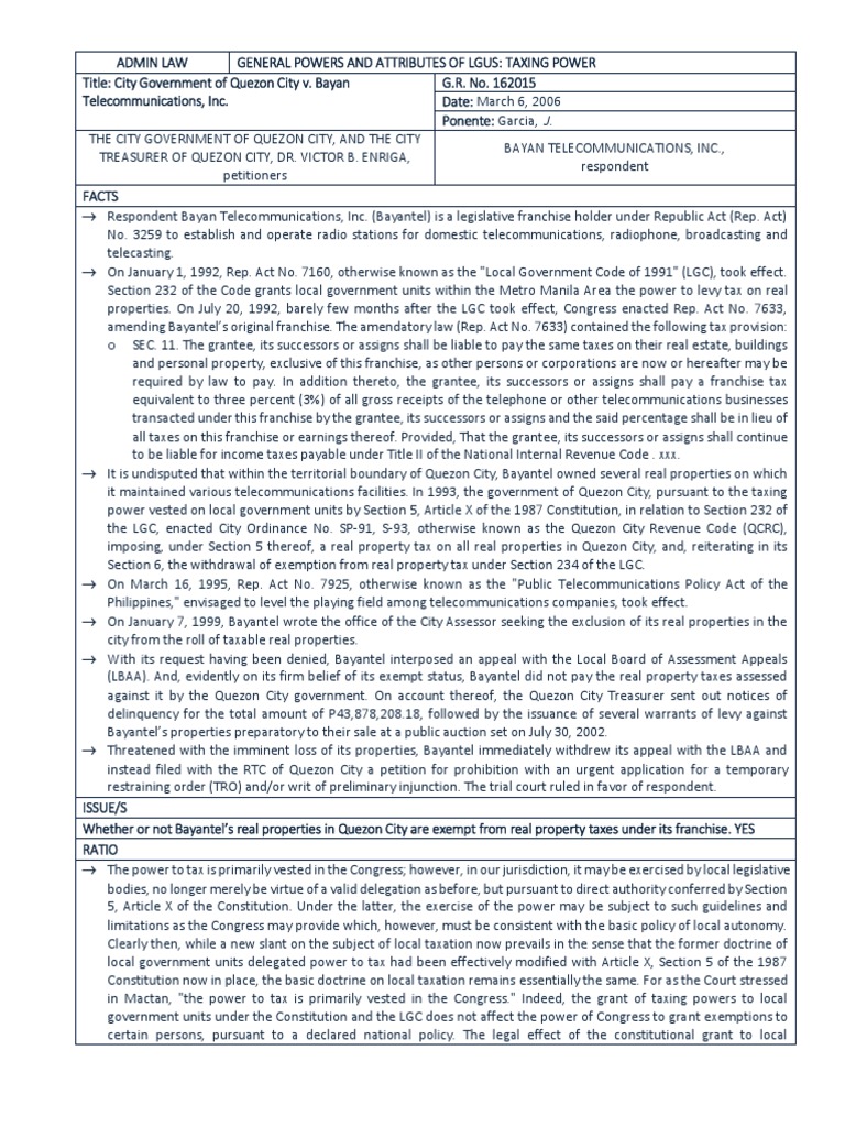 Congressional Tax Exemption Authority Over Local Government Taxing