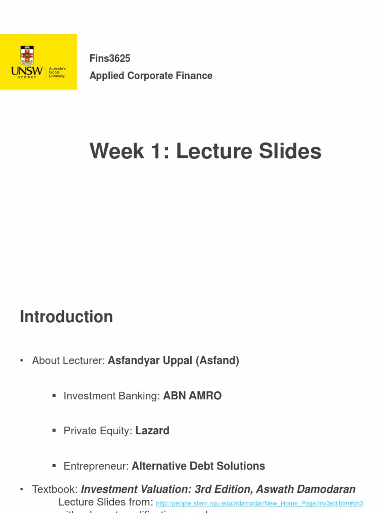 Applied Corporate Finance Week 1 Overview | PDF | Expense | Financial ...
