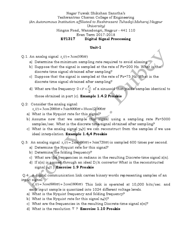 Digital Signal Processing Exercises | PDF | Sampling (Signal Processing ...