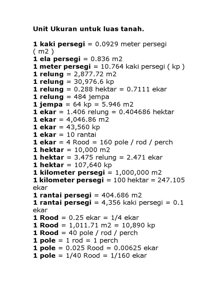 Unit Ukuran Untuk Luas Tanah Pdf