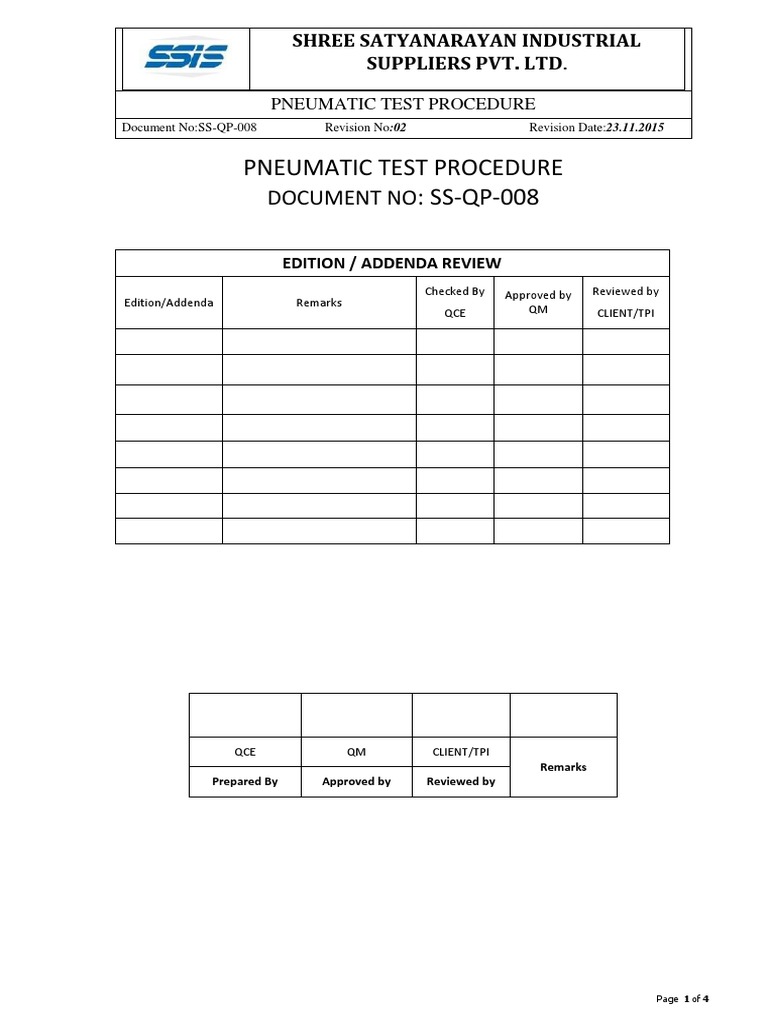Procedure Pneumatic Test PDF Leak Welding